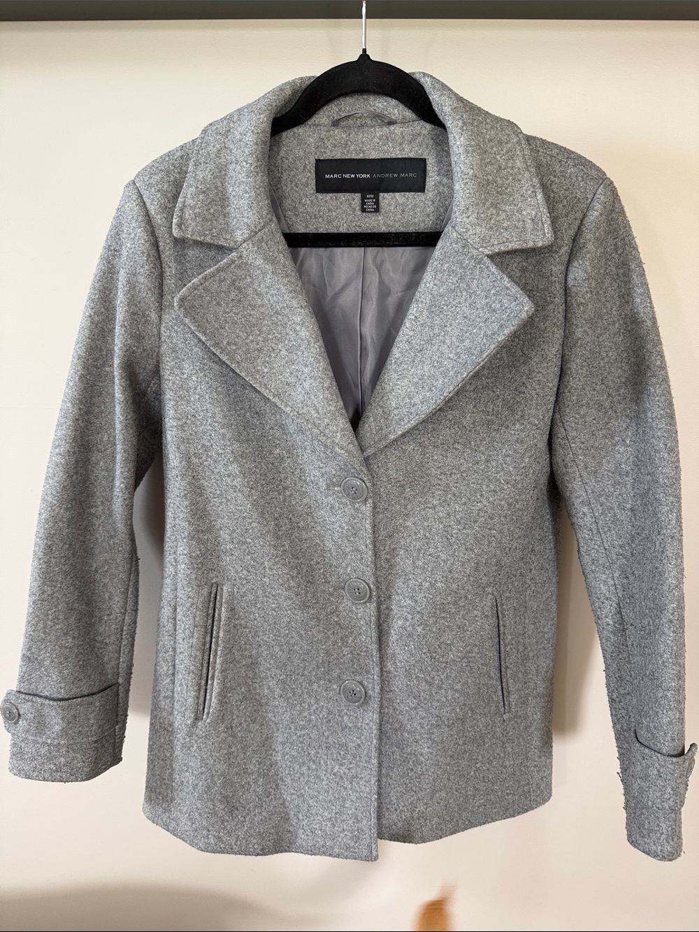 Marc New York Light Gray Wool-Blend Pea Coat
